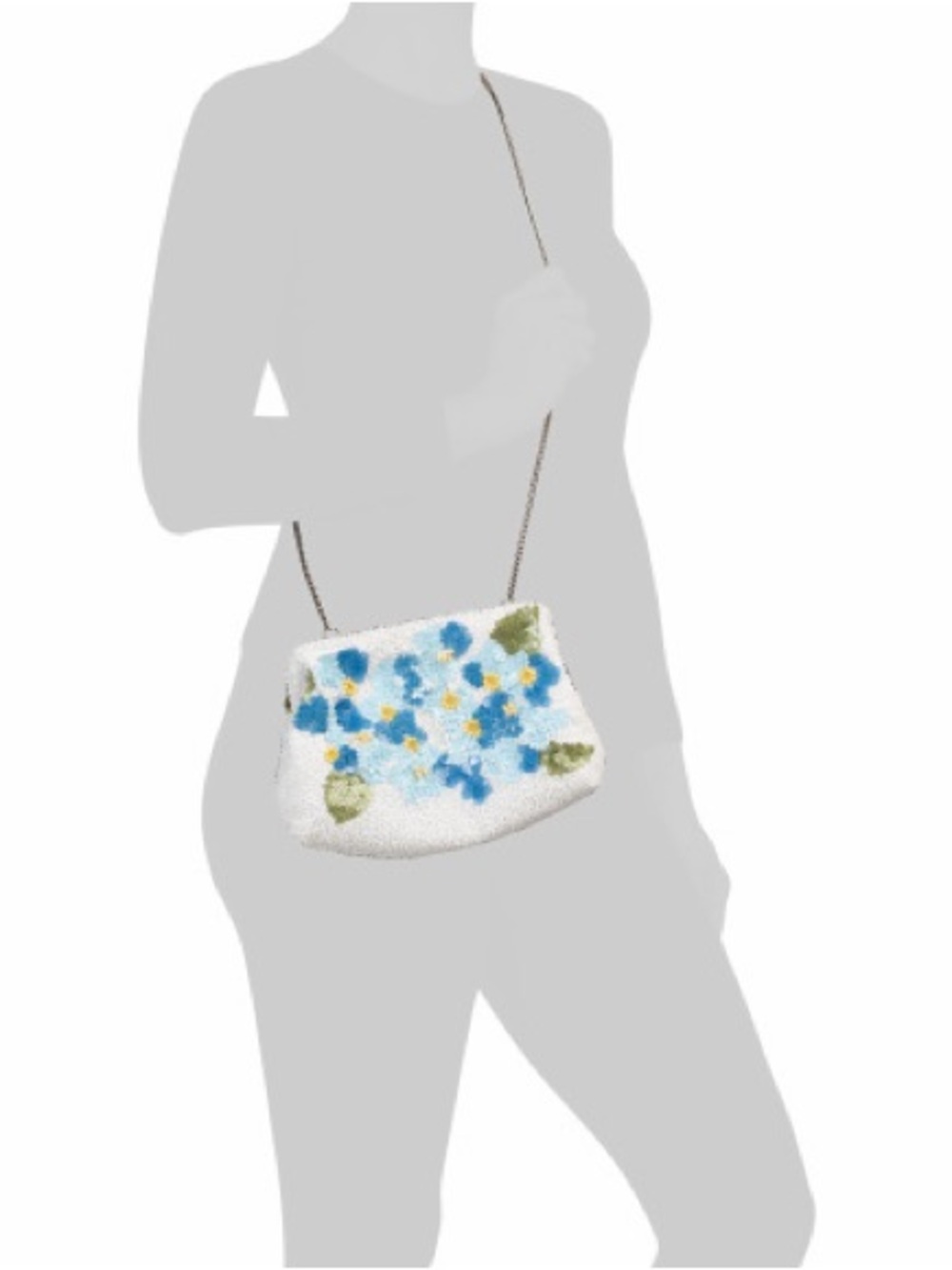 T.J.Maxx Beaded Cream Clutch with Blue and Yellow Floral Design